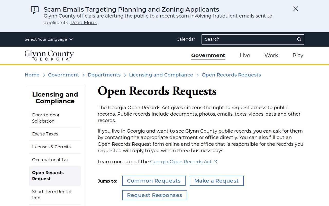 Glynn County official open-records instructions