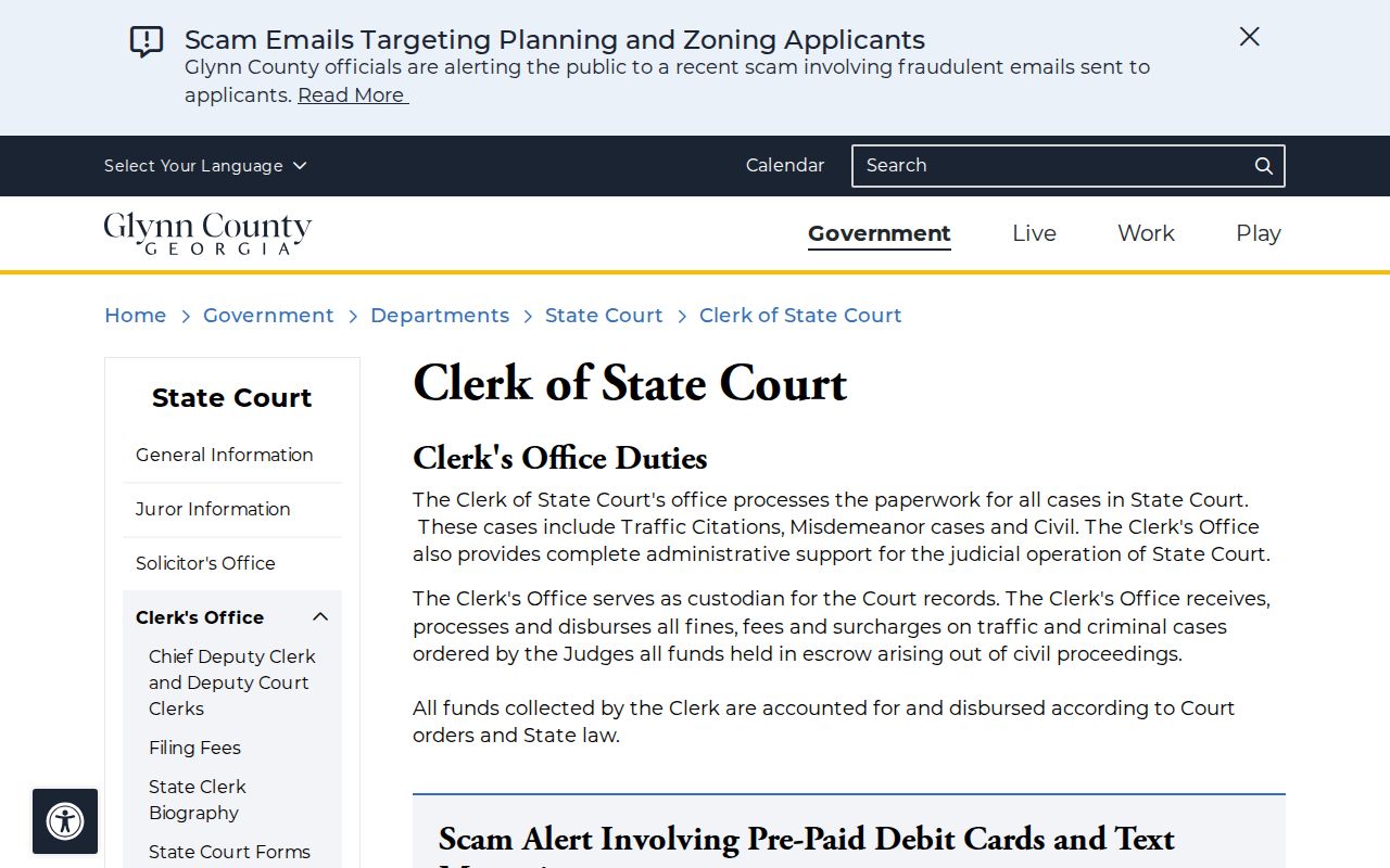 Glynn County active warrant search State Court clerk page