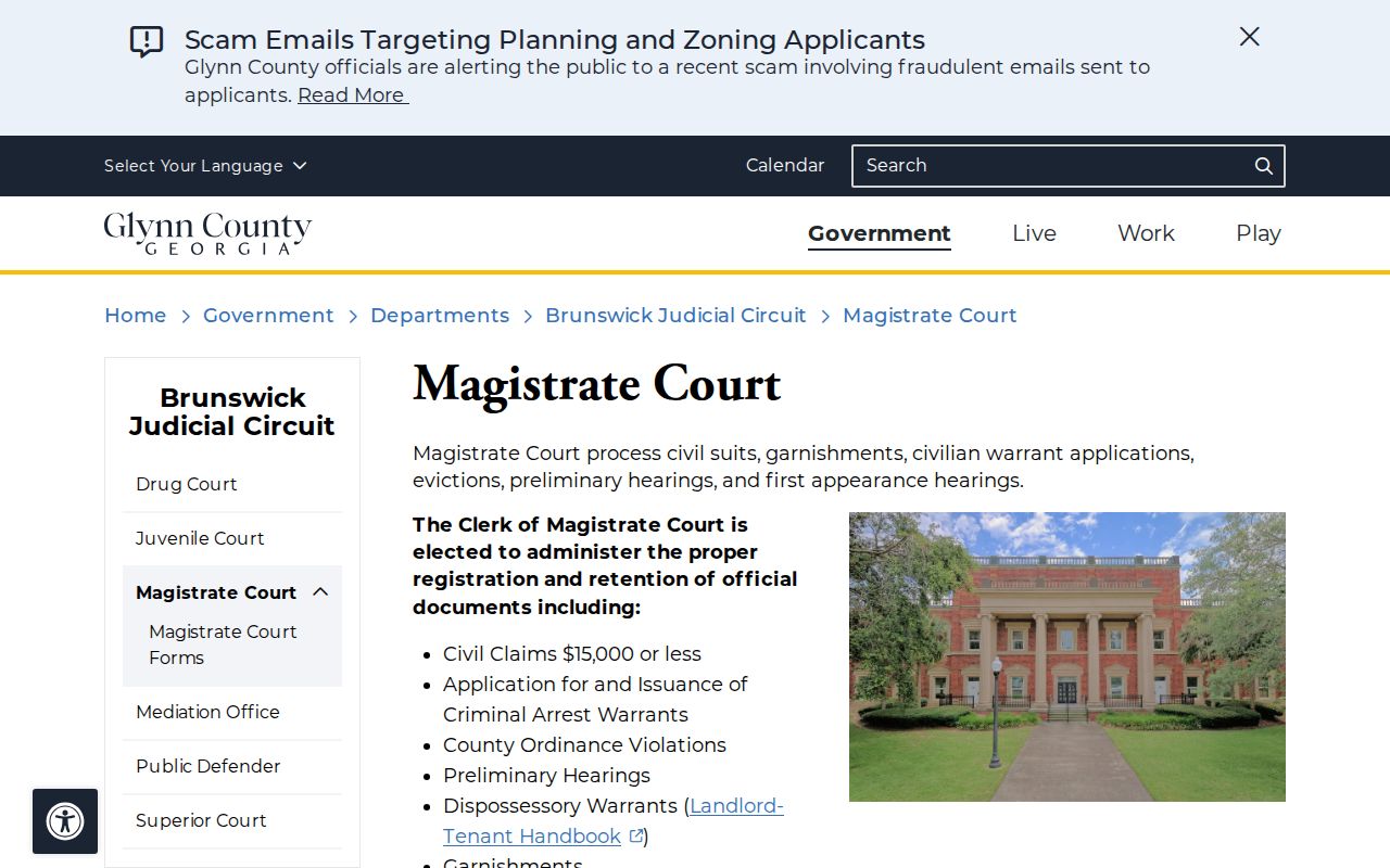 Glynn County active warrant Magistrate Court functions